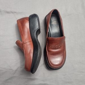 Dansko Chunky Leather Juliet Slip-On Clog Loafers Cognac Brown Size 38 7.5-8